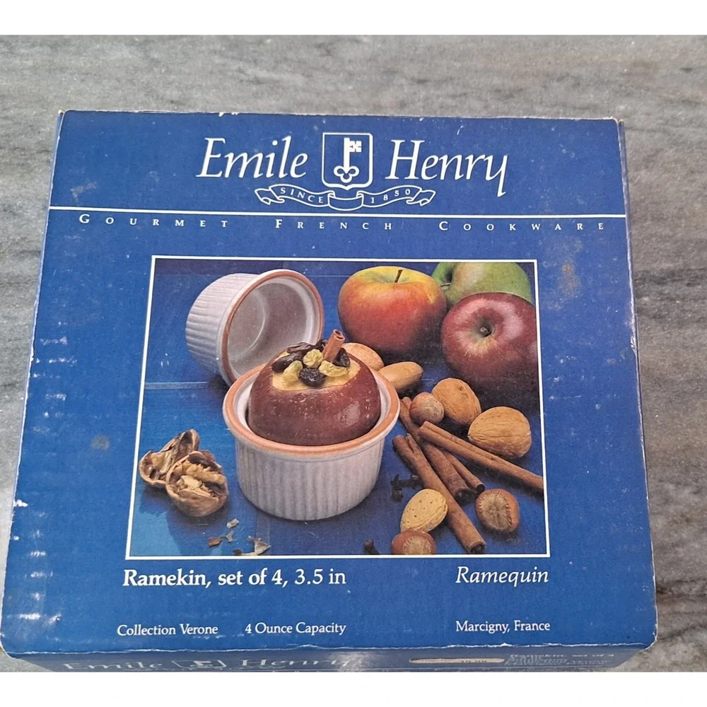 Ramekins 4-EMILE HENRY  Stoneware Custard Ramekins VTG‎ French Cookware- 4 oz